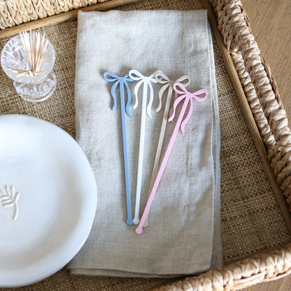 Acrylic Bow Stir Sticks | Reusable Drink Stirrers | 6 Count