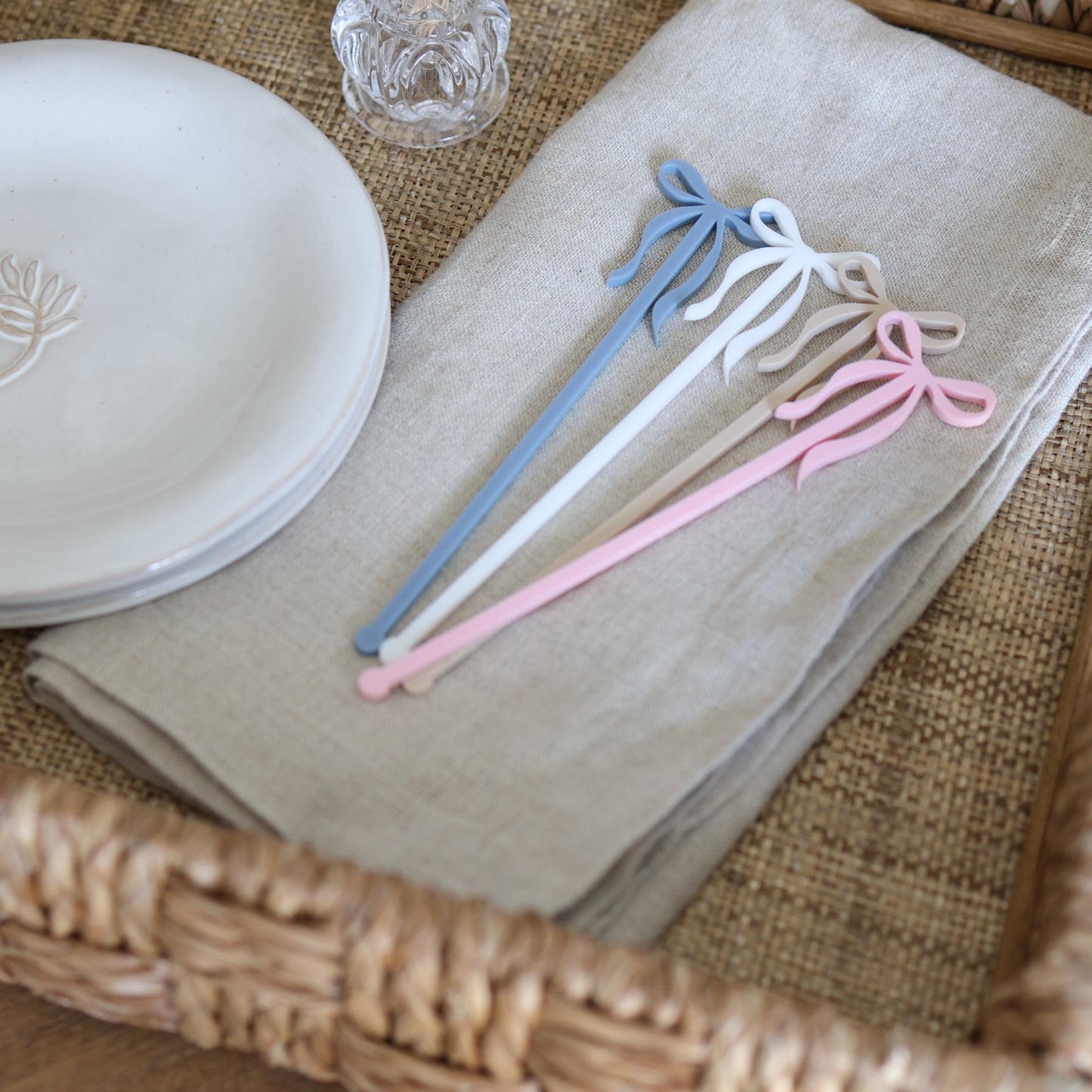 Acrylic Bow Stir Sticks | Reusable Drink Stirrers | 6 Count