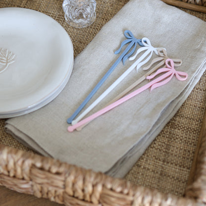 Acrylic Bow Stir Sticks | Reusable Drink Stirrers | 6 Count