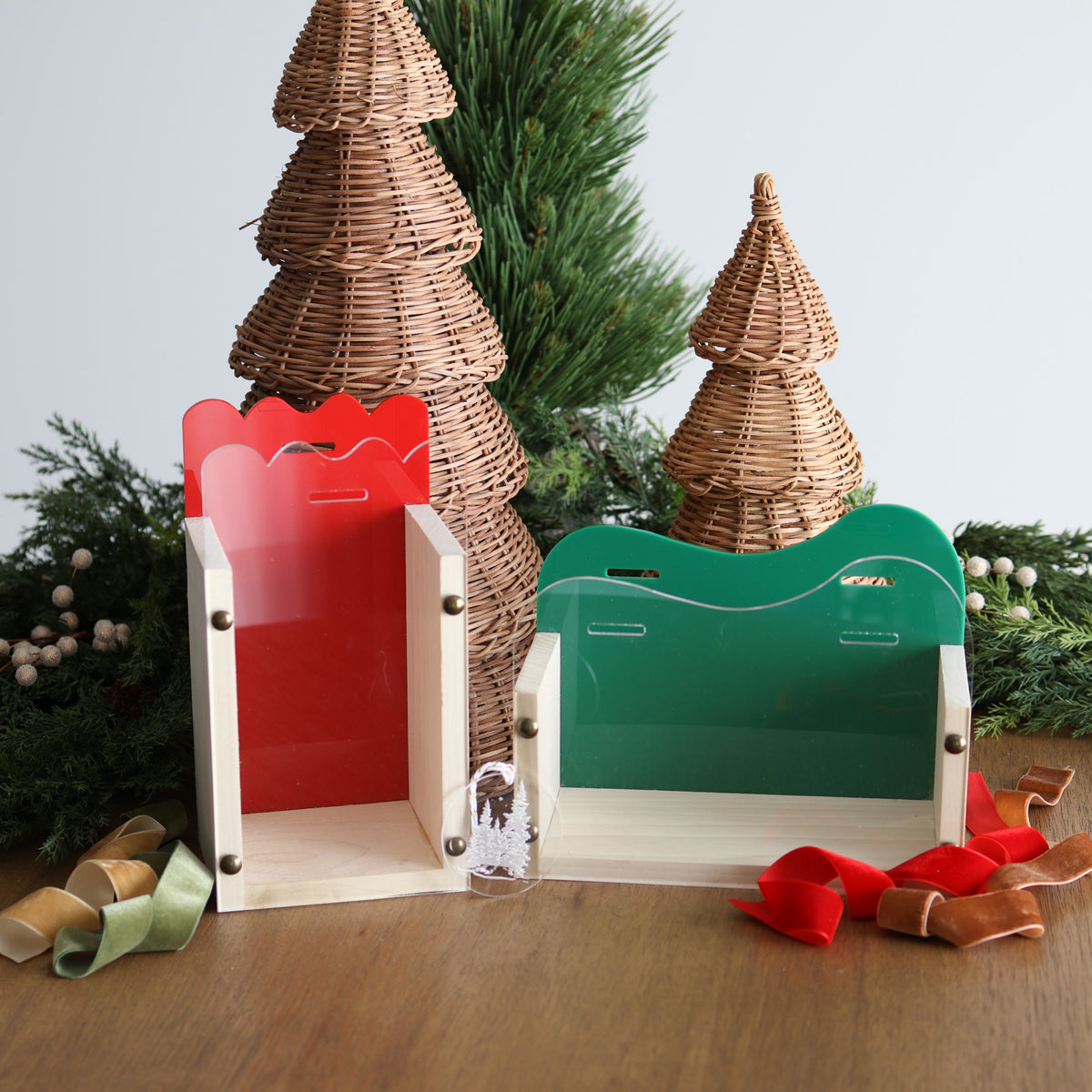 Wood & Acrylic Holiday Gift Carriers | Personalized Gift Packaging | 1 Count